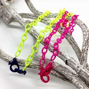 Brillenketten gelb pink mit blau pinken Karabinern