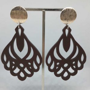 Ohrringe braune Symbole auf silbernen Ohrringen Halter